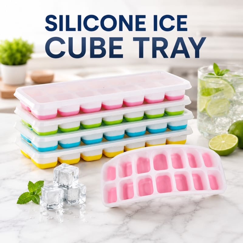 Reusable Silicone Ice Cube Tray with Lid
