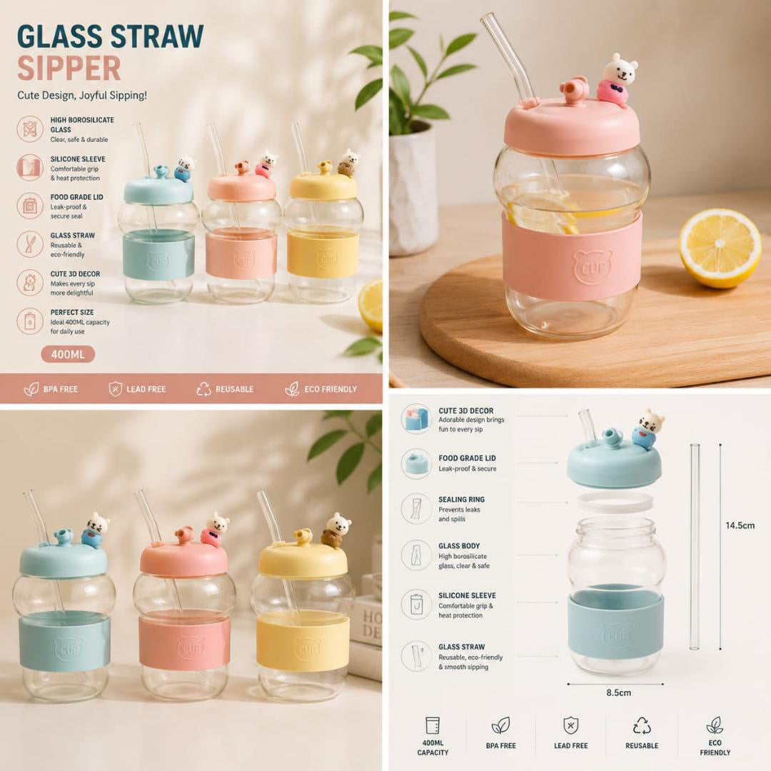 Housential Cute Glass Straw Sipper
