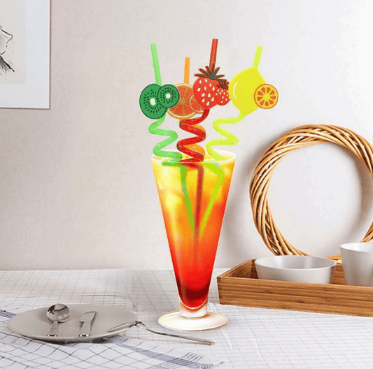 4Pcs Cartoon Fruit Drinking Straws – Reusable Party & Beverage Straws