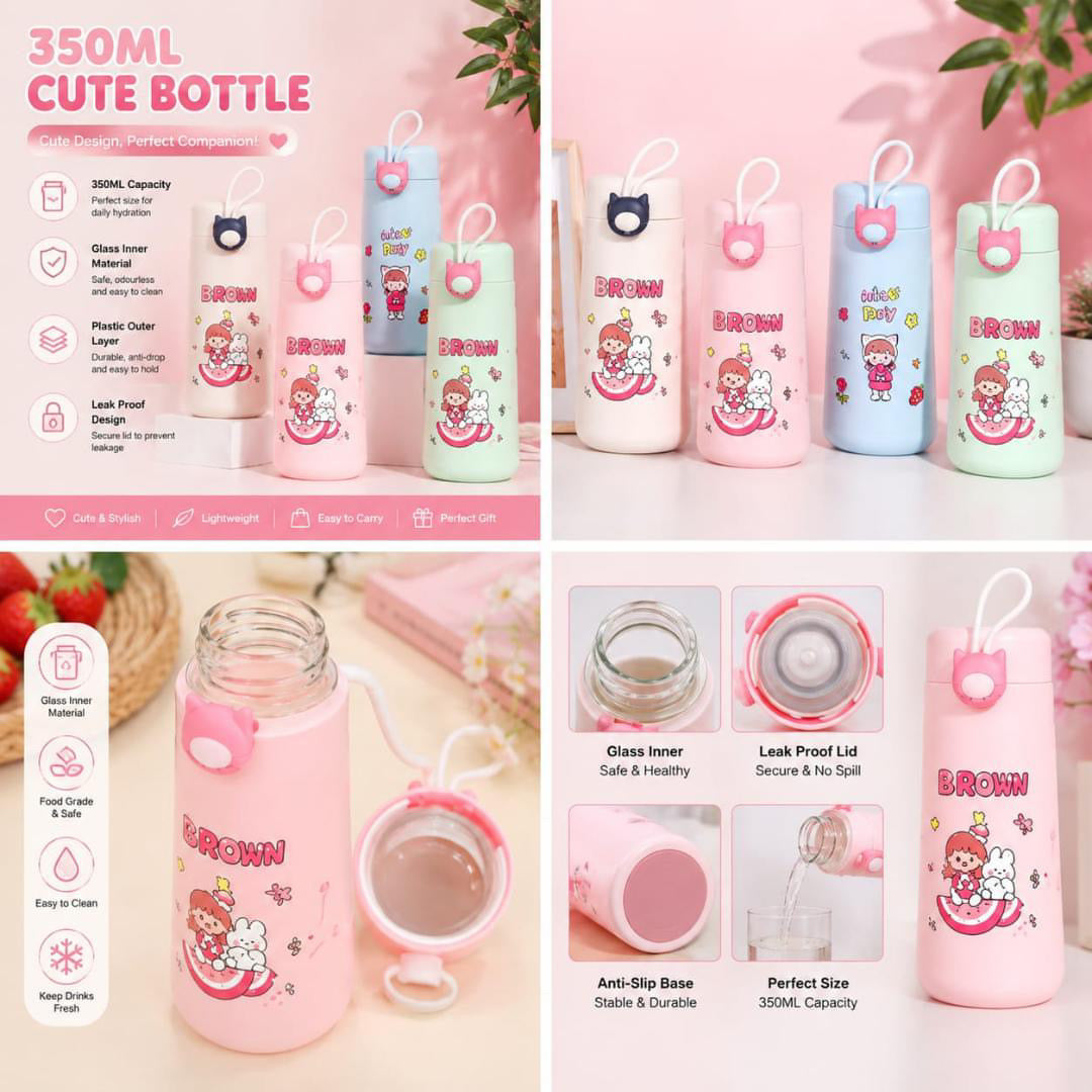 Housentia Cute Glass Insulated Water Bottle
