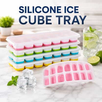 Reusable Silicone Ice Cube Tray with Lid