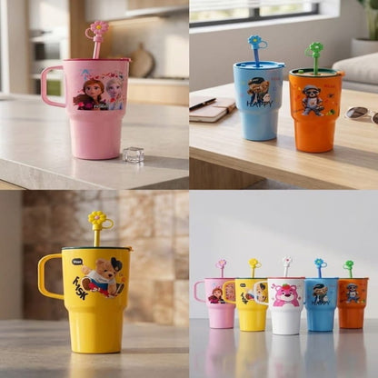 Cute Character Tumbler with Straw & Straw Cover