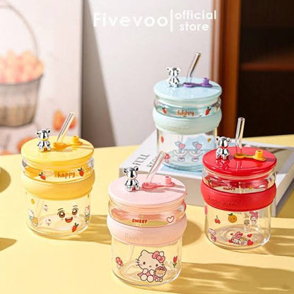 Housential Cute Bear Glass Sipper (Box Packing)