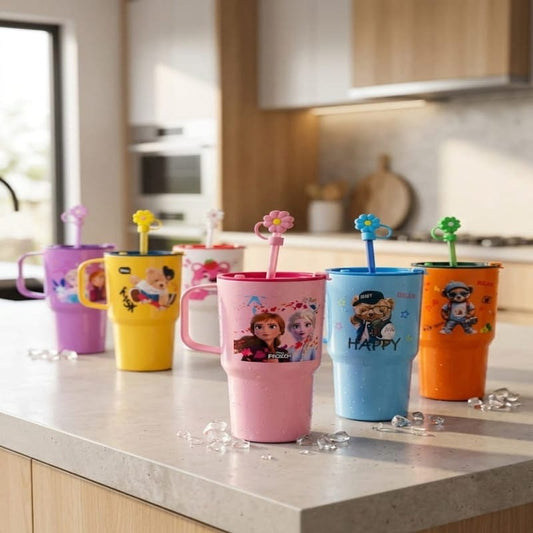Cute Character Tumbler with Straw & Straw Cover