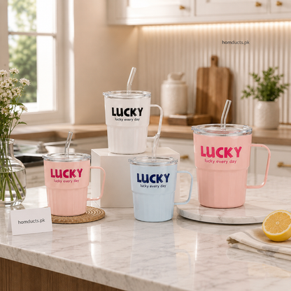 Housential Lucky Glass Straw Cup