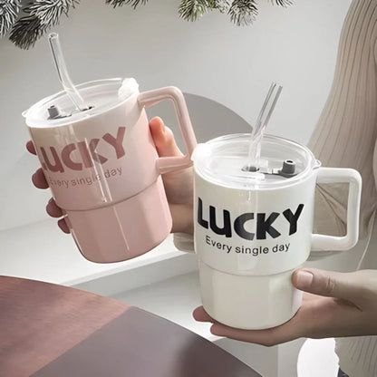 Housential Lucky Glass Straw Cup