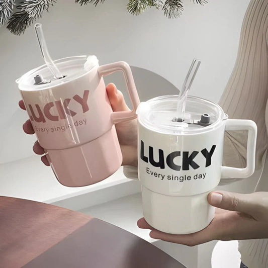 Housential Lucky Glass Straw Cup