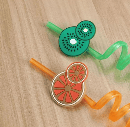 4Pcs Cartoon Fruit Drinking Straws – Reusable Party & Beverage Straws
