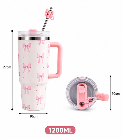 Housentia 1200ml Bow Design Vacuum Insulated Tumbler with Steel Straw