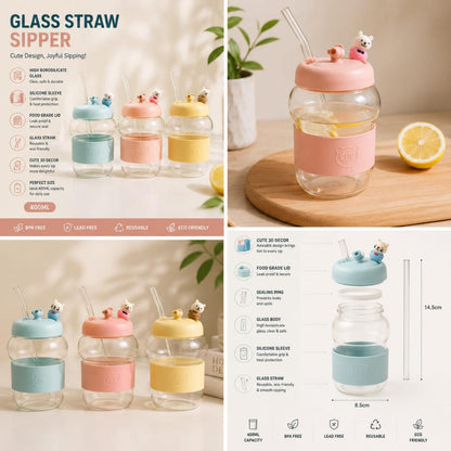 Housential Cute Glass Straw Sipper