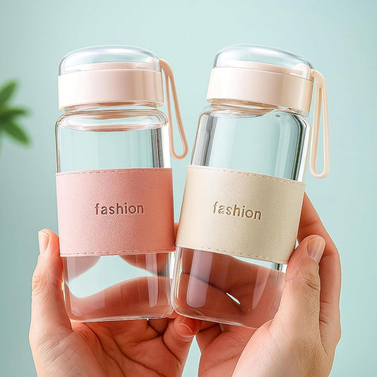 Housential 400ml Glass Bottle & Cup Set (Box Packing)