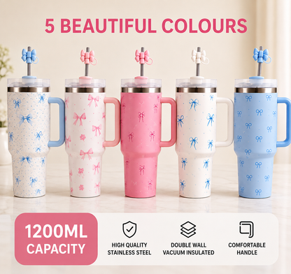 Housentia 1200ml Bow Design Vacuum Insulated Tumbler with Steel Straw