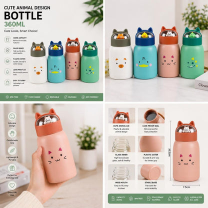 Housentia 360ml Animal-Design Water Bottle | Cute Kids & Travel Bottle