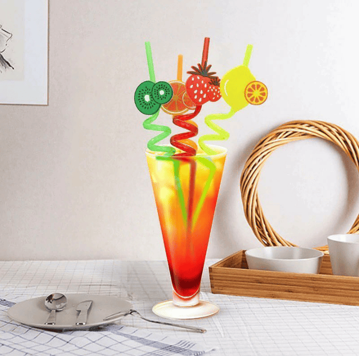 4Pcs Cartoon Fruit Drinking Straws – Reusable Party & Beverage Straws