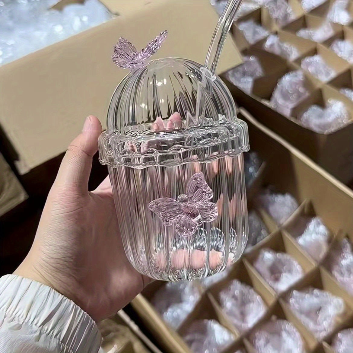 Crystal Fairy Core Butterfly Tumbler with Lid & Straw 450ML