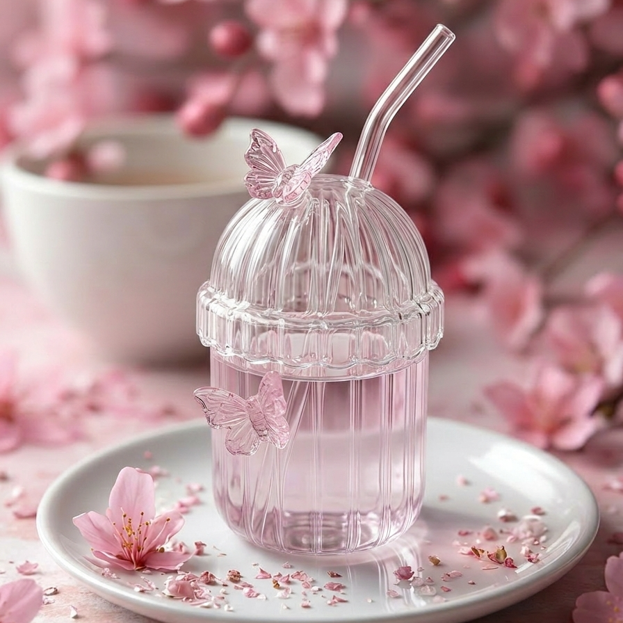 Crystal Fairy Core Butterfly Tumbler with Lid & Straw 450ML