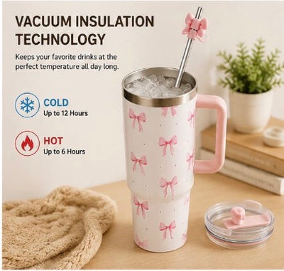 Housentia 1200ml Bow Design Vacuum Insulated Tumbler with Steel Straw