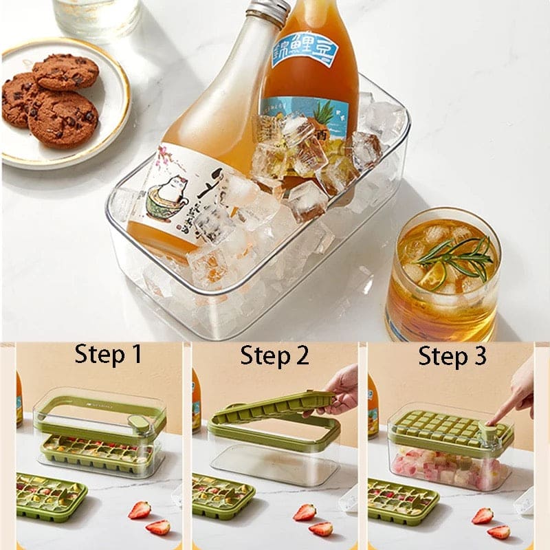 Push Ice Cube Box with Double Tray