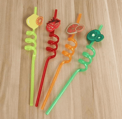 4Pcs Cartoon Fruit Drinking Straws – Reusable Party & Beverage Straws