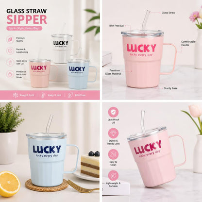 Housential Lucky Glass Straw Cup