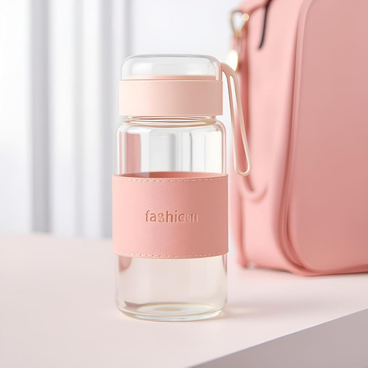 Housential 400ml Glass Bottle & Cup Set (Box Packing)
