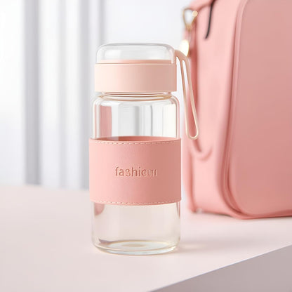 Housential 400ml Glass Bottle & Cup Set (Box Packing)