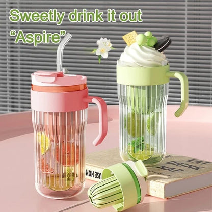 650ML Tumbler with Glass Straw & Handle