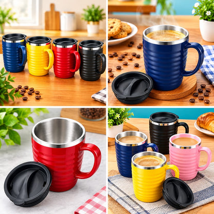 Stainless Steel Coffee Mug with Handle & Lid – 400ml