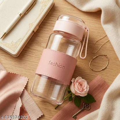 Housential 400ml Glass Bottle & Cup Set (Box Packing)