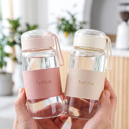 Housential 400ml Glass Bottle & Cup Set (Box Packing)