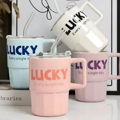 Housential Lucky Glass Straw Cup