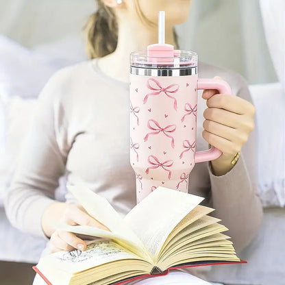 Housentia 1200ml Bow Design Vacuum Insulated Tumbler with Steel Straw